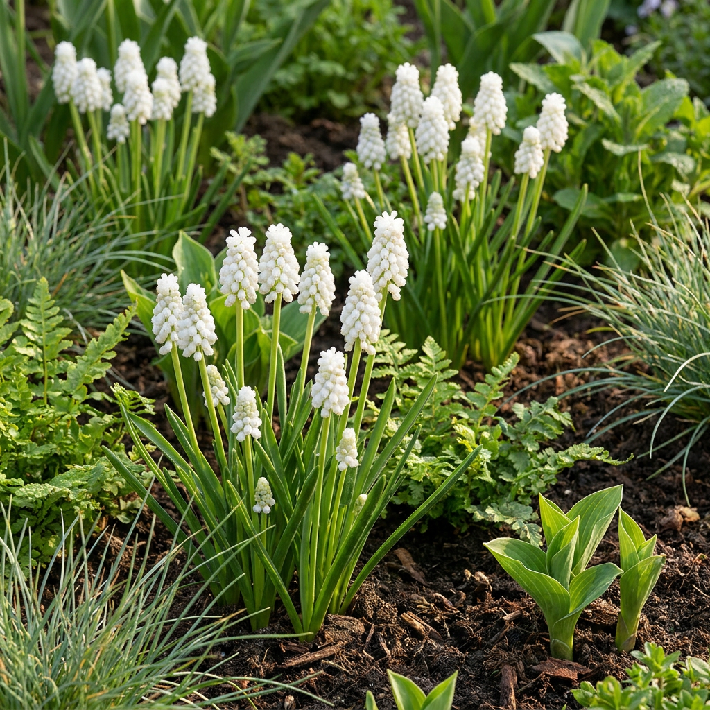 Wit druifje Muscari 'White Magic' bloembollen, foto 2