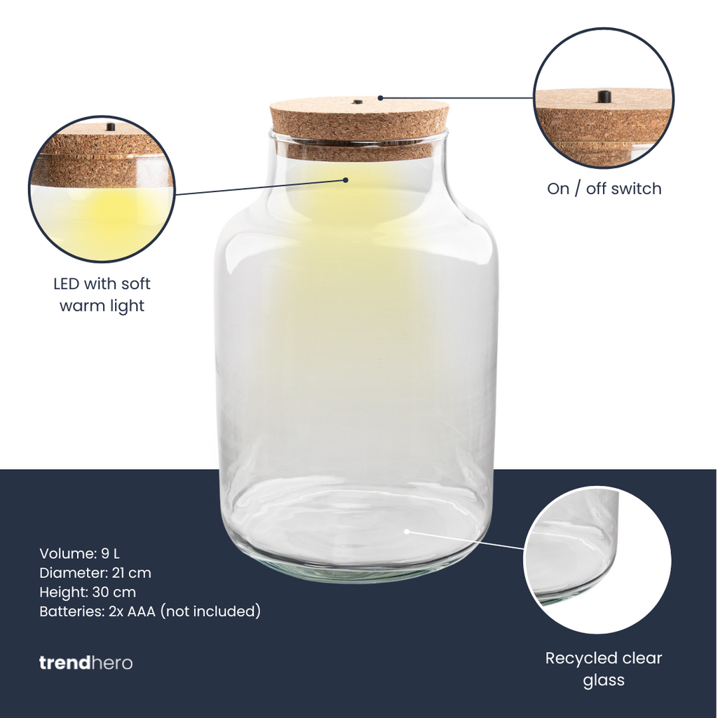 Terrarium fles met verlichting - Milky, kenmerkend blad