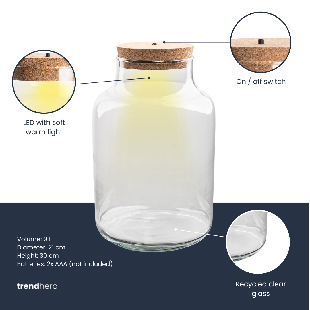 Terrarium fles met verlichting - Milky, kenmerkend blad
