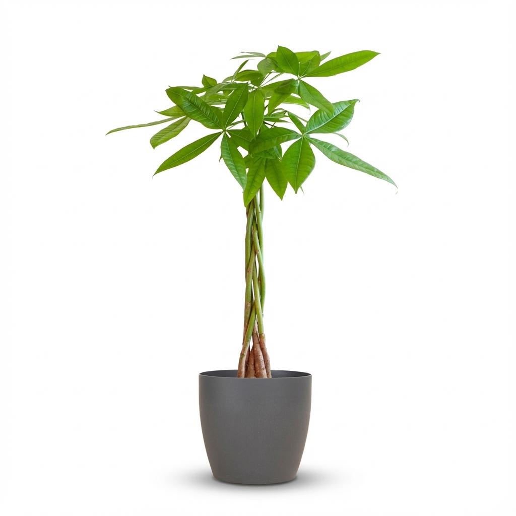 Pachira Aquatica met grijze pot, plant in pot