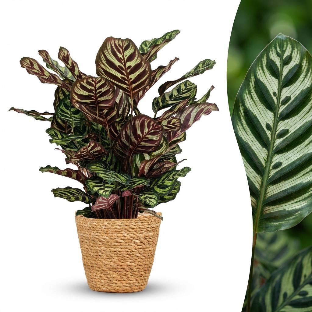 Pauwenplant (Calathea Makoyana) met Mand, detail van het blad