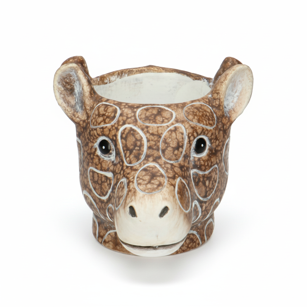 Planter Giraf D11/14x11cm - Bruin - D11/14x11cm, groene bladeren