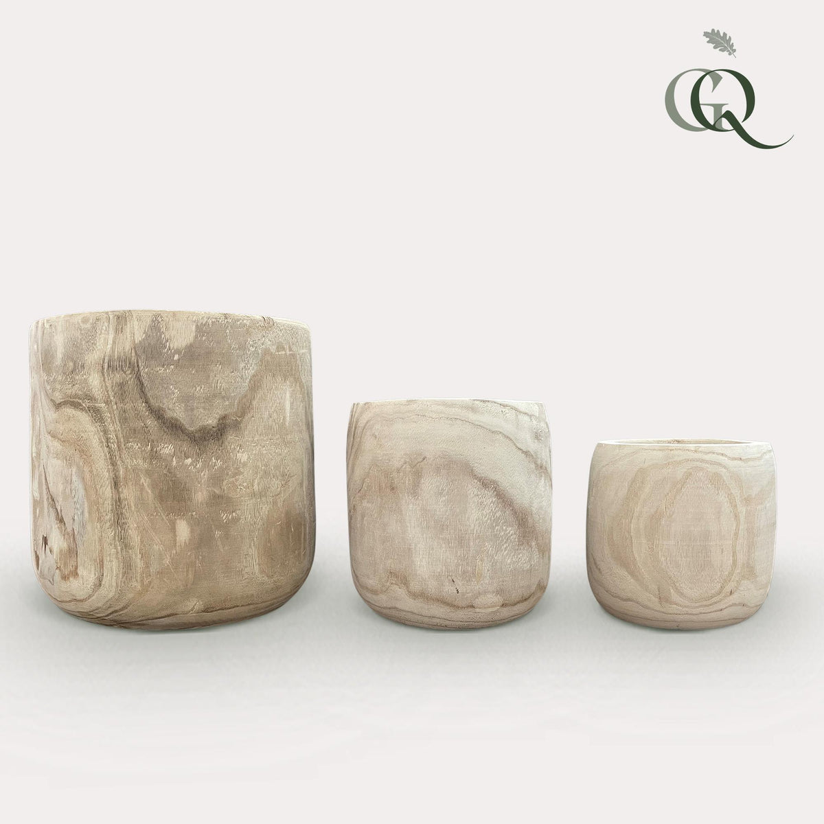 Pia pot van lichtbruin hout, set van 3, plant in pot