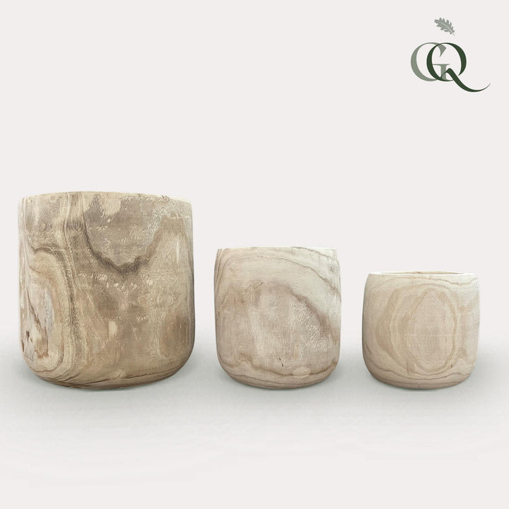Pia pot van lichtbruin hout, set van 3