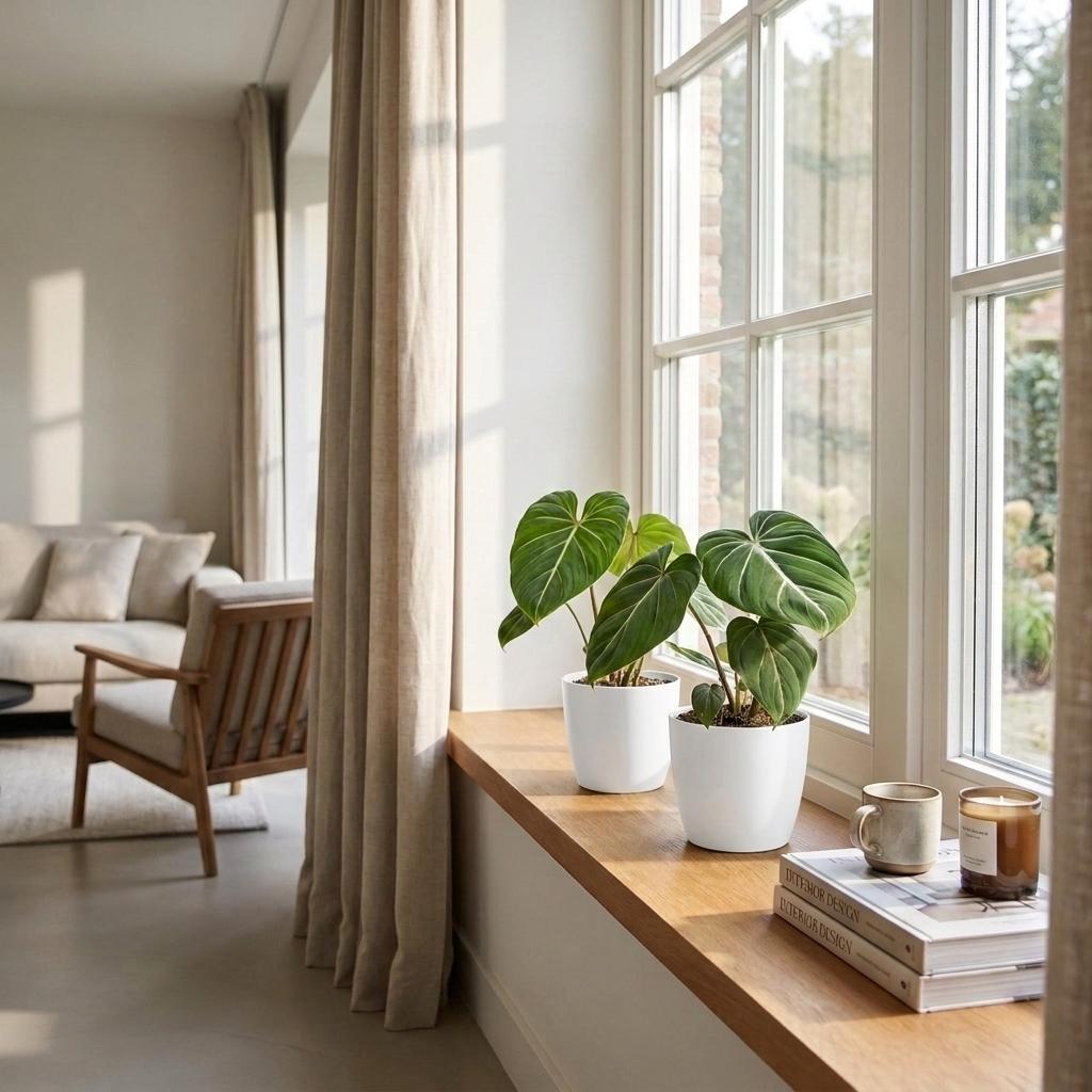 Philodendron gloriosum met witte pot, plant in pot