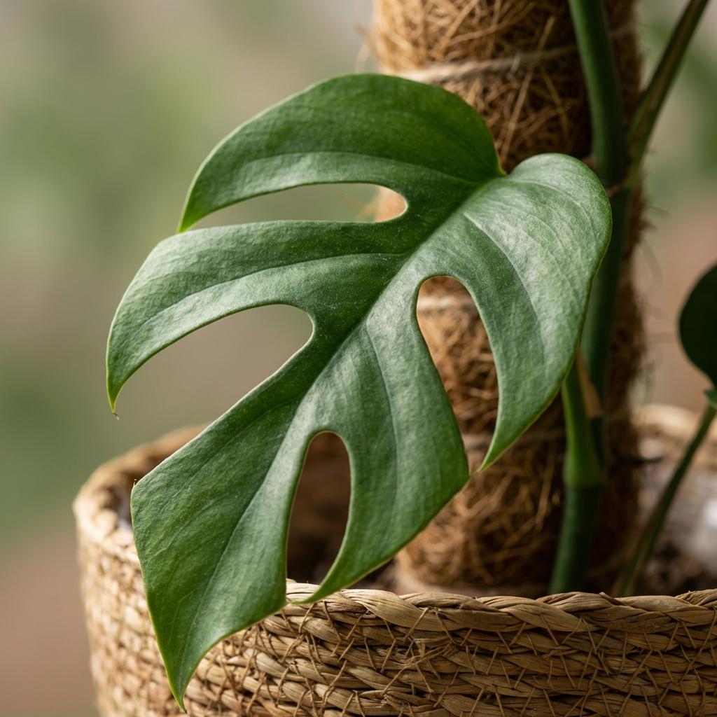 Mini Gatenplant - Monstera Minima Mosstok met Mand, groene bladeren