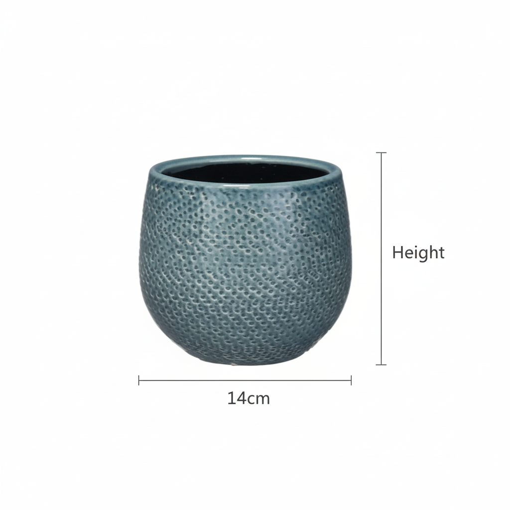 Pot Gabriel rond blauw, kenmerkend blad