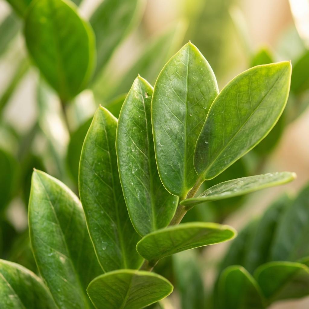 Zamioculcas Zamiifolia met witte pot, kenmerkend blad