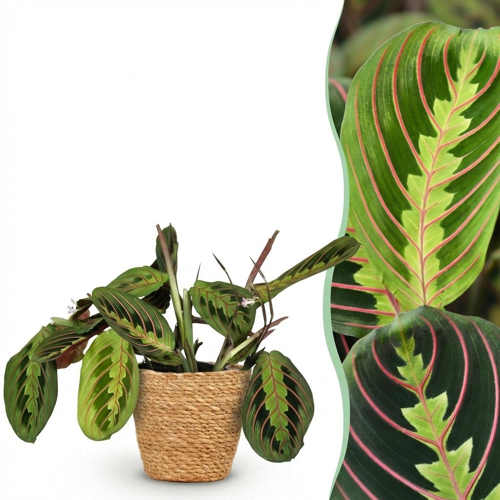 Maranta Fascinator Tricolour met mand, met decoratieve pot