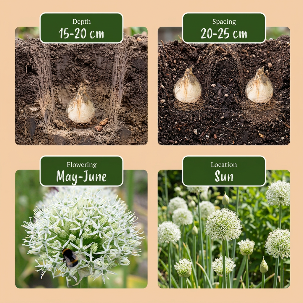 Sierui Allium 'Mount Everest' bloembollen, wit, foto 4