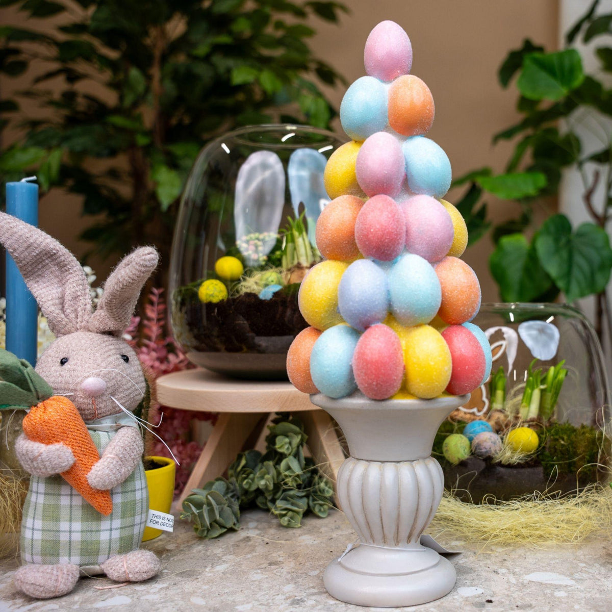 Paasei boom decoratie - Glitter pastel eieren, plant in pot