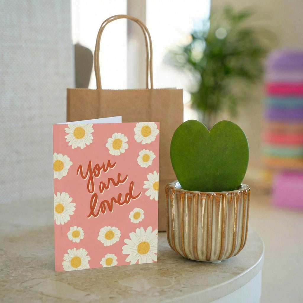 Cadeauset Love Set, hartjesplant met pot, wenskaart en tasje, groeiwijze van de plant