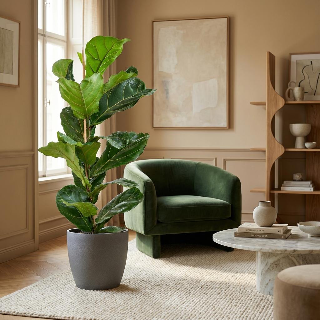 Ficus Lyrata met grijze pot, plant in pot