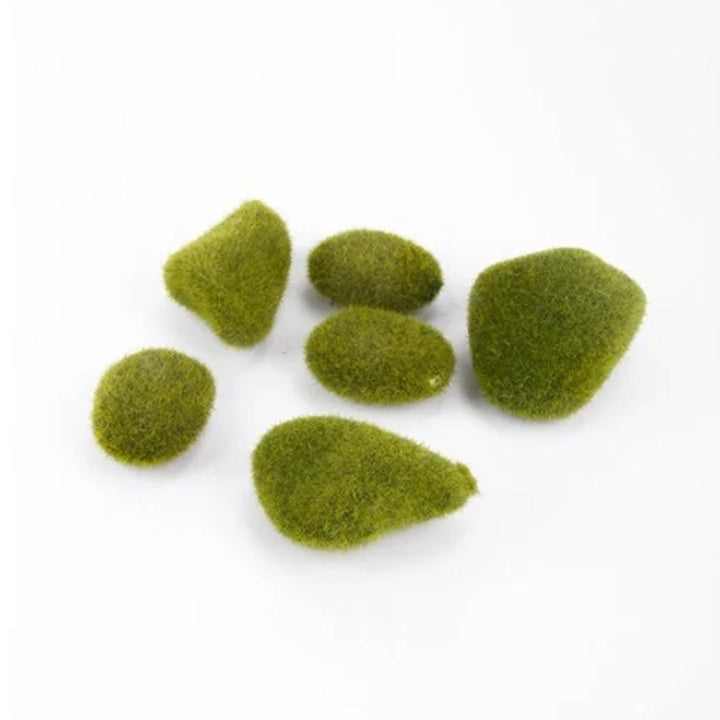 Mosstenen groen, 6 decoratieve stenen met kunstmos in zak