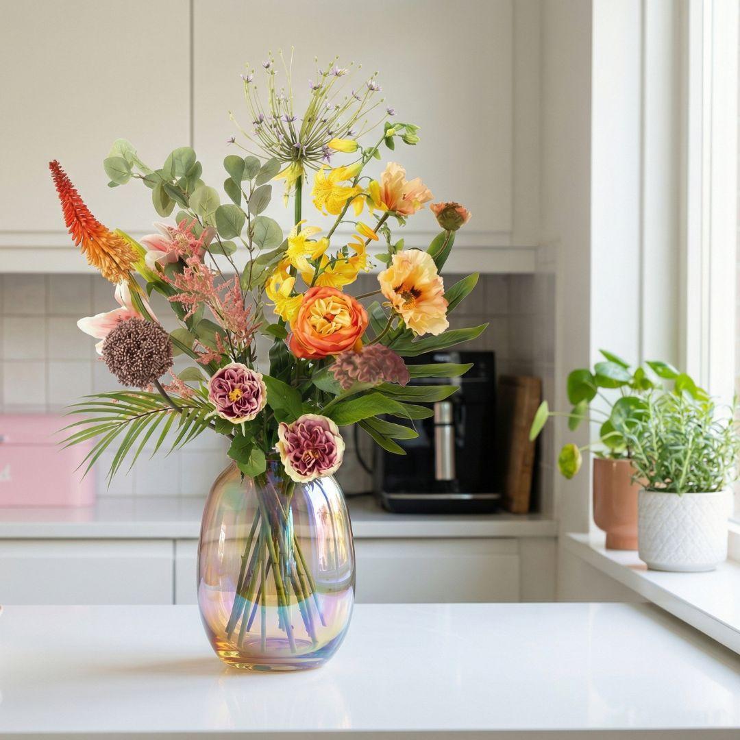 Kunstbloemen boeket Amber Peach, levensecht, 12 stelen, gezonde plant