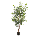Kunstplant Eucalyptus, blauwe gomboom met ovaal blad, 140 cm, detail van het blad