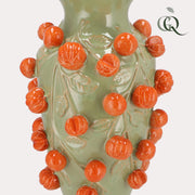 Aardewerk vaas pistachegroen mandarijntjes, M, H38 x B24 cm