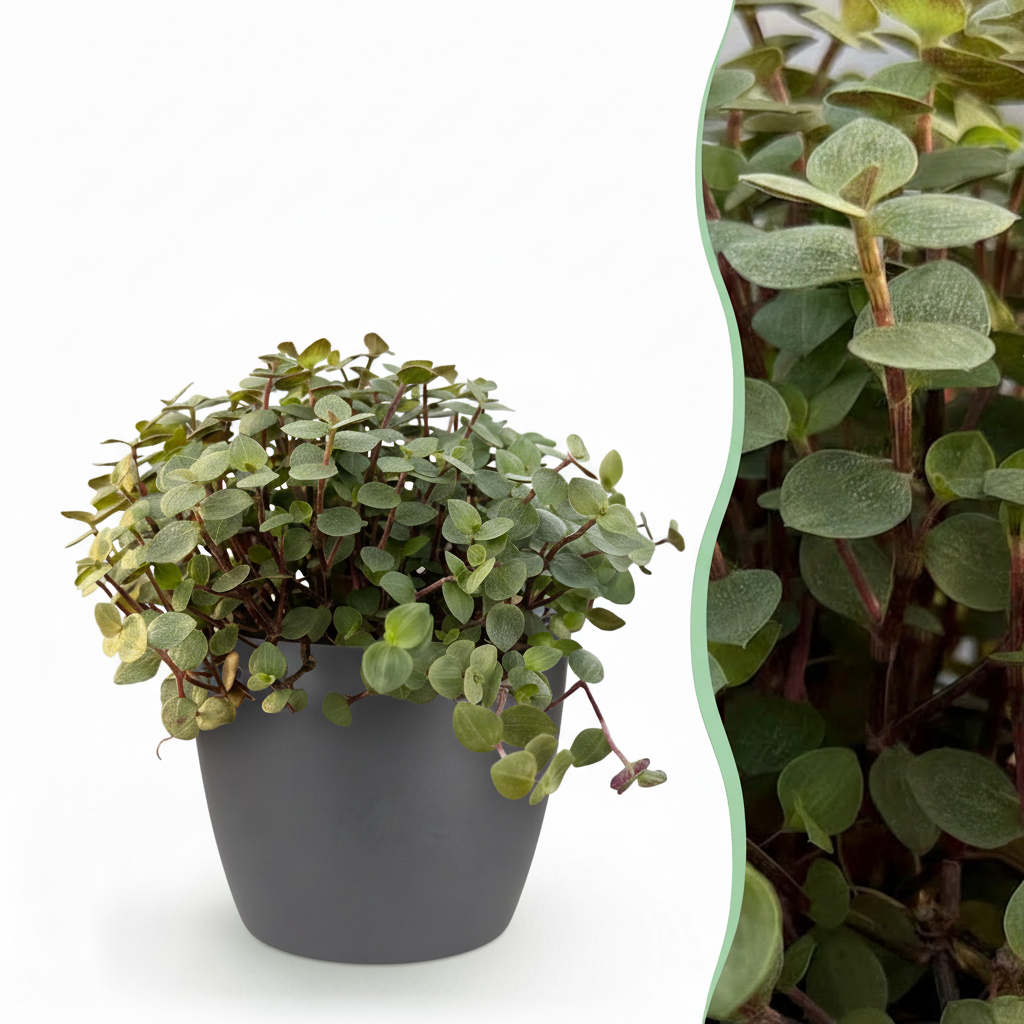 Calissia repens met grijze pot, detail van het blad