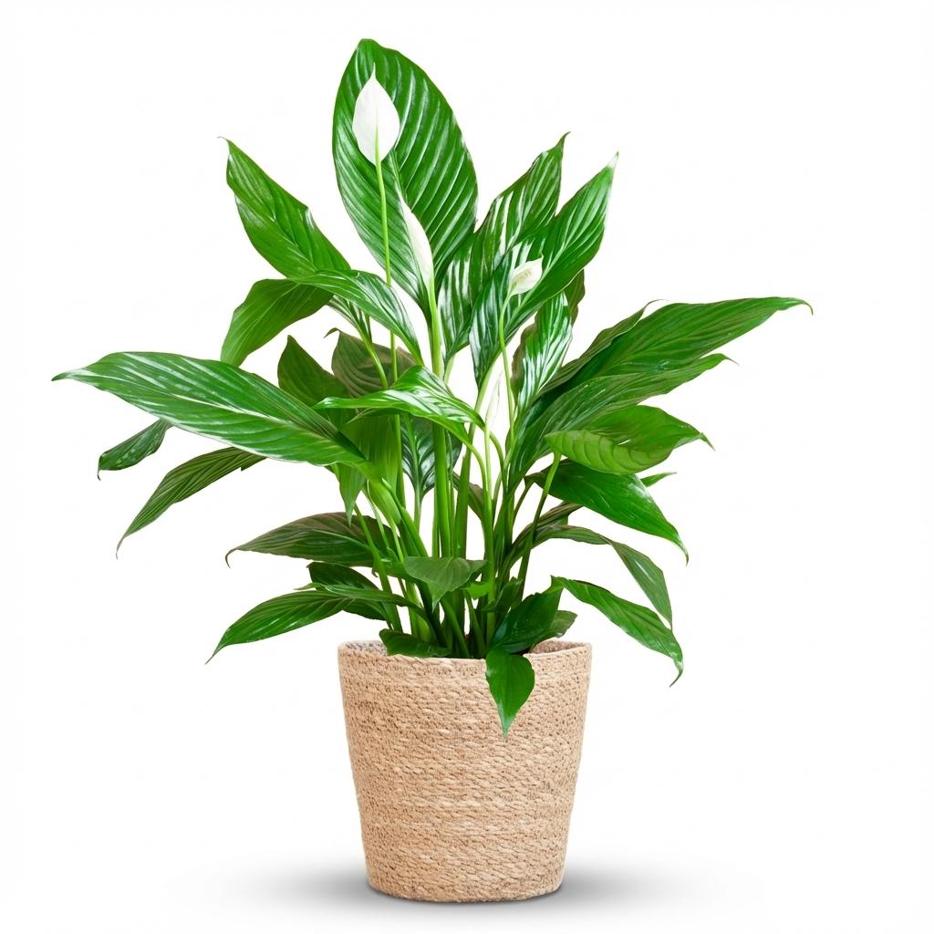 Spathiphyllum met Mand Zeegras naturel, detail van het blad