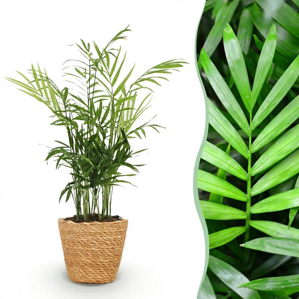 Chamaedorea elegans met mand, groene bladeren