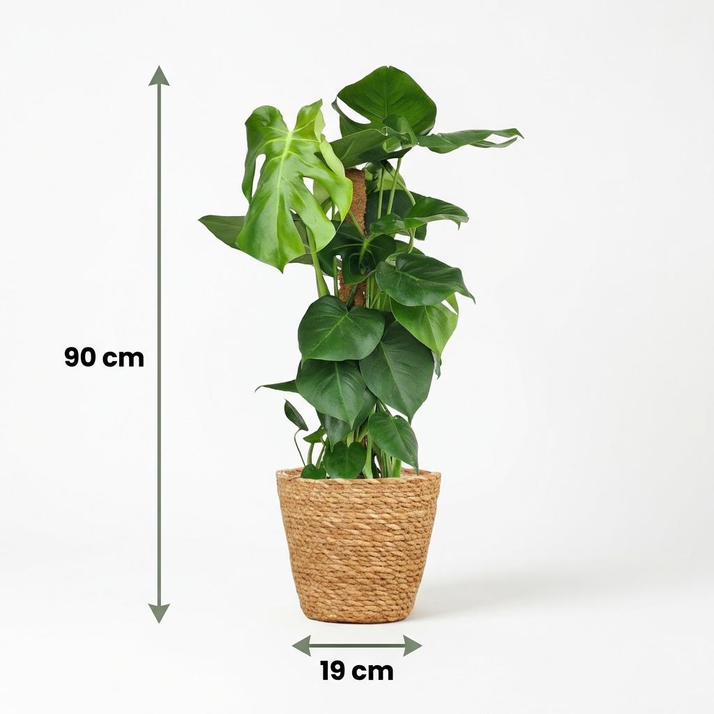 Monstera Deliciosa mosstok met Mand, groeiwijze van de plant