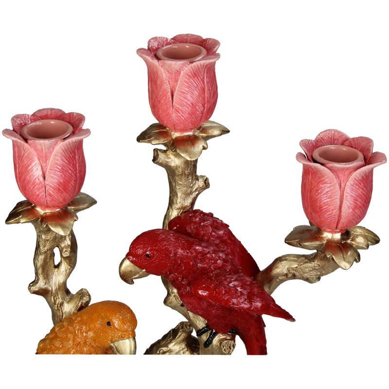 Kandelaar in vogelvorm van polyresin, detail van het blad
