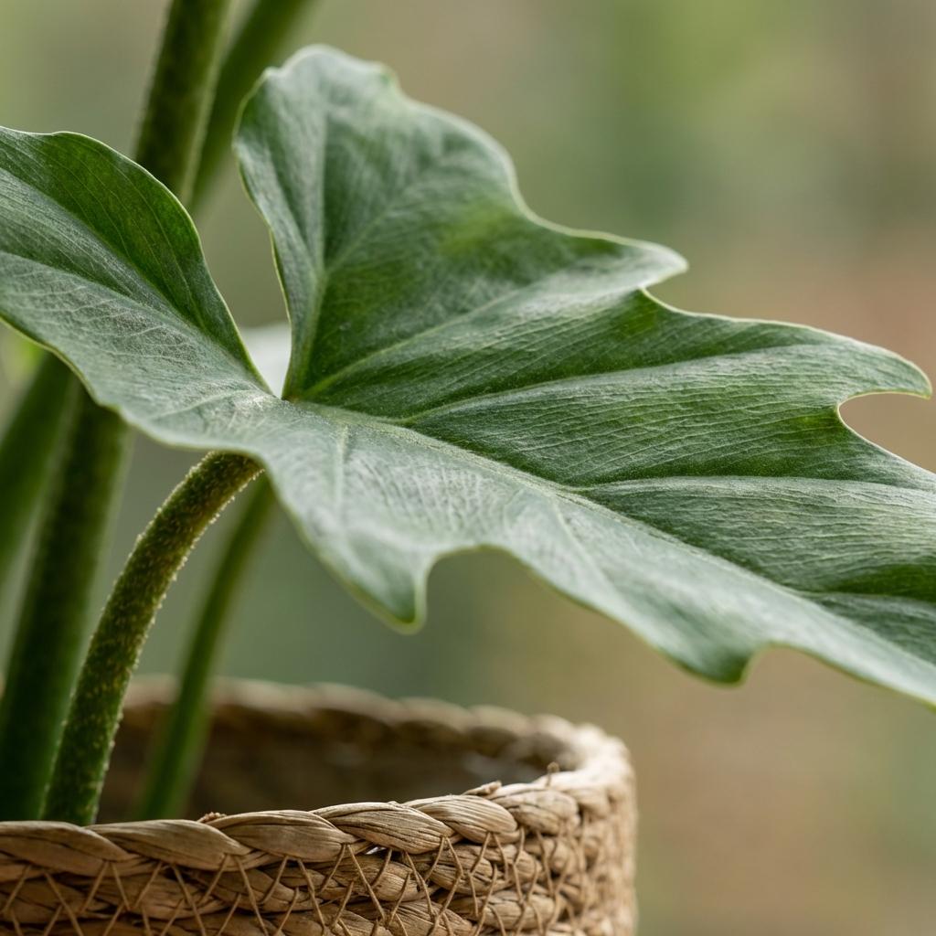 Philodendron Lacerum met Mand, groene bladeren