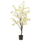 Kunstplant - Prunus - Kersenbloesem - Wit, groene bladeren