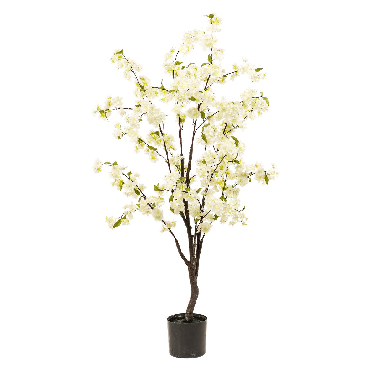 Kunstplant - Prunus - Kersenbloesem - Wit, groene bladeren