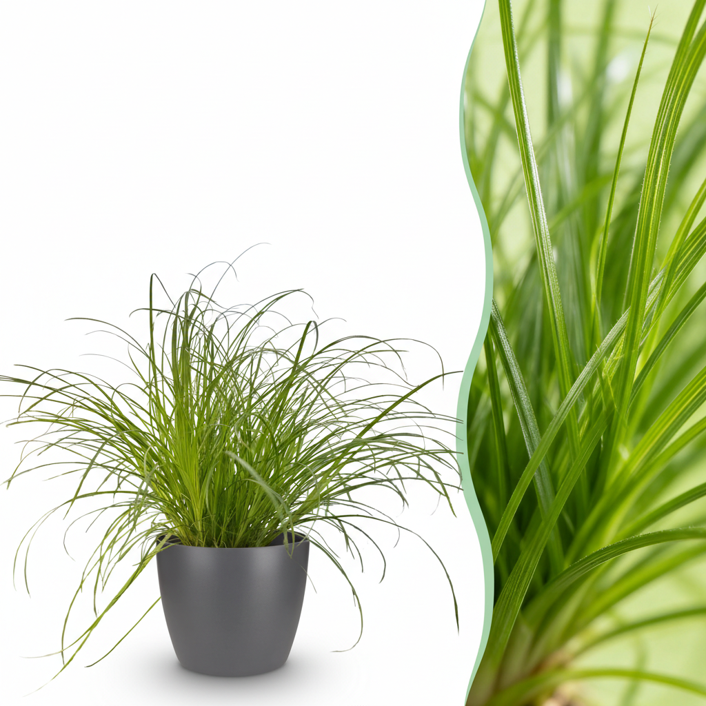 Cyperus alternifolius Zumula met grijze pot, kenmerkend blad