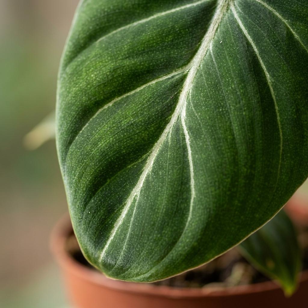 Philodendron gloriosum met witte pot, groene bladeren