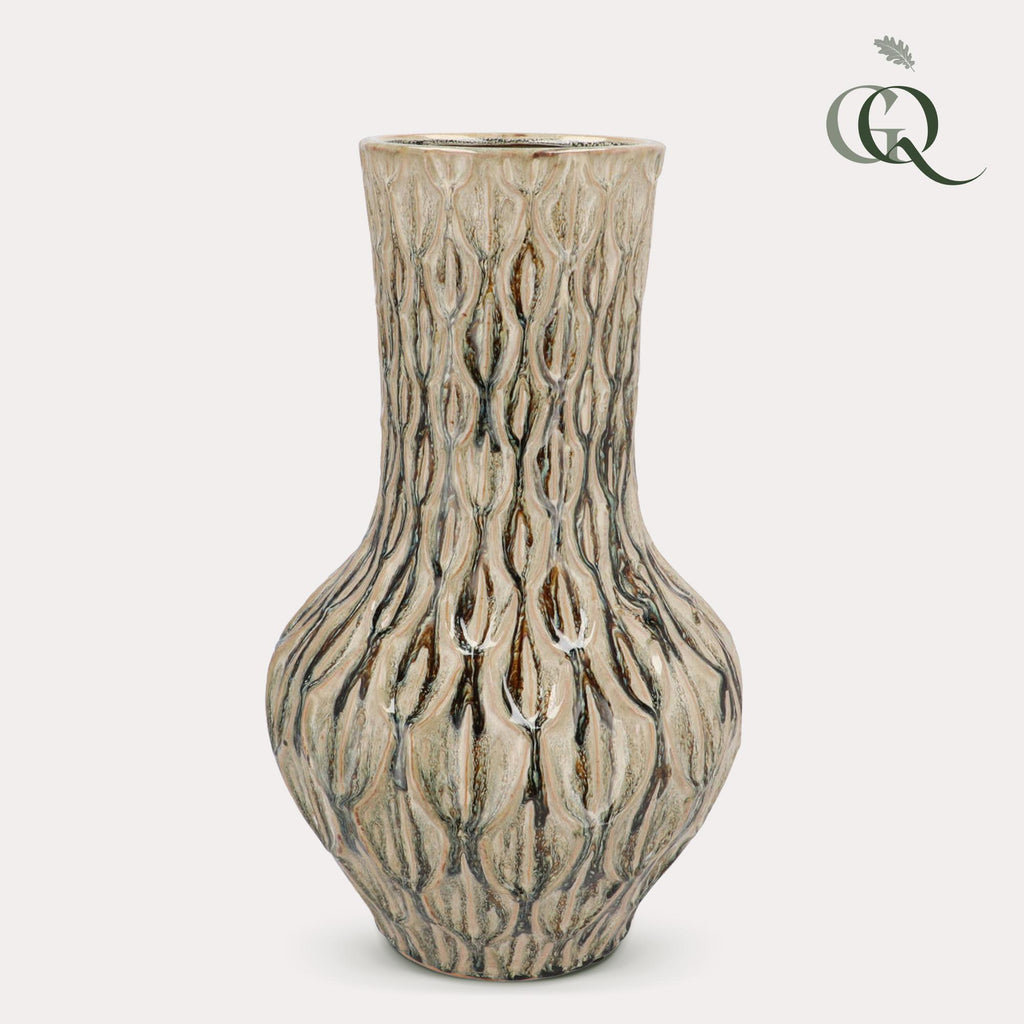 Aardewerk vaas Boa in groen, maat M, H39 x B23 cm, plant in pot