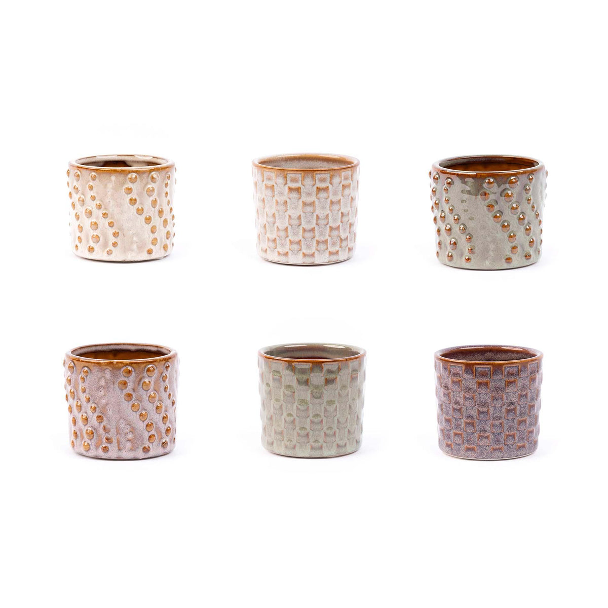 Detailfoto van Mini-kerstbomen met pot set Madrid, 20 ledlampjes, set van 6