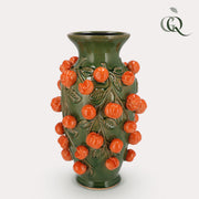 Aardewerk vaas groen met mandarijntjes, maat M, H38 x B24 cm