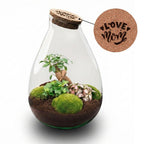 'Love Mom' terrarium Drop XL met gegraveerde kurk, kenmerkend blad