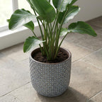 Detailfoto van Plantenpot met reliëf van vierkantjes, blauw, Ø13,5 cm