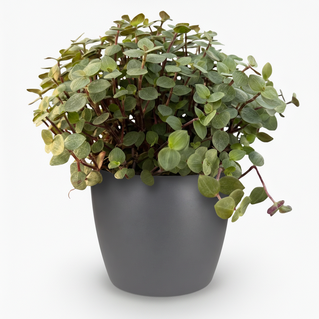 Calissia repens met grijze pot, kenmerkend blad