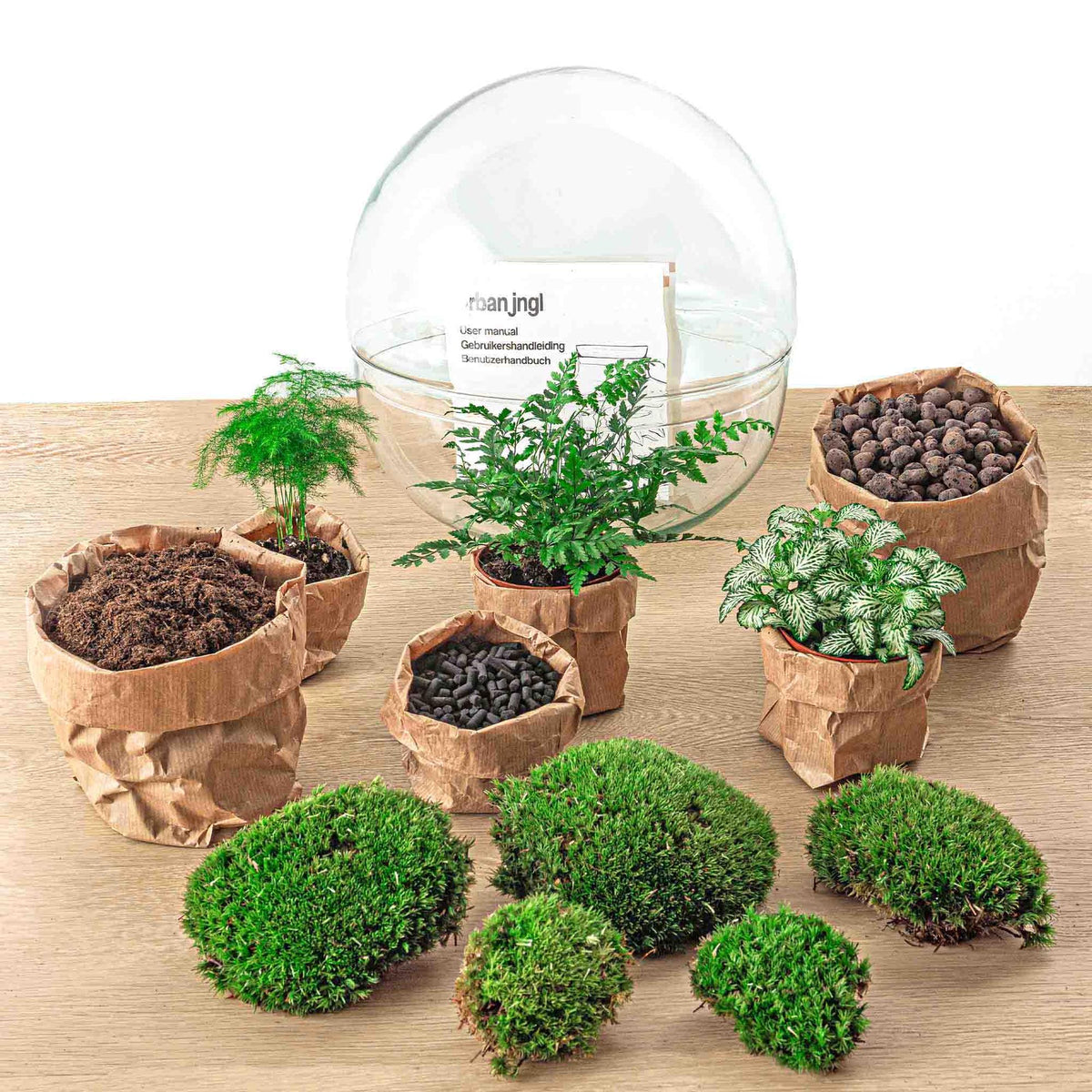 Detailfoto van DIY terrarium bolglas Dome XL, compleet gereedschap