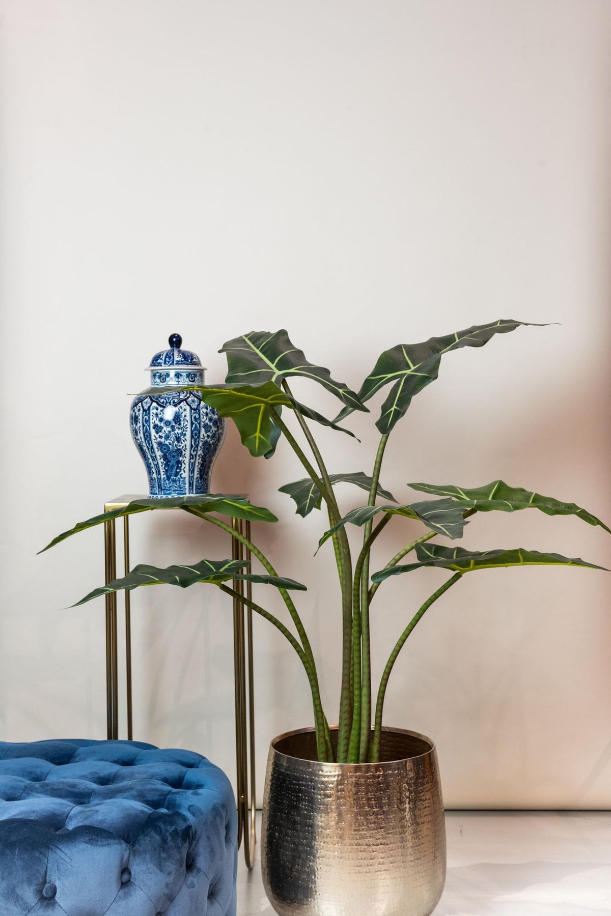 Kunstplant Alocasia 'Frydek', fluweelachtig blad, 120 cm, plant in pot