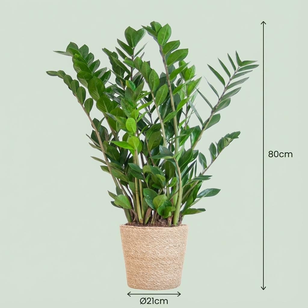 Zamioculcas Zamiifolia met Zeegras mand naturel, kenmerkend blad