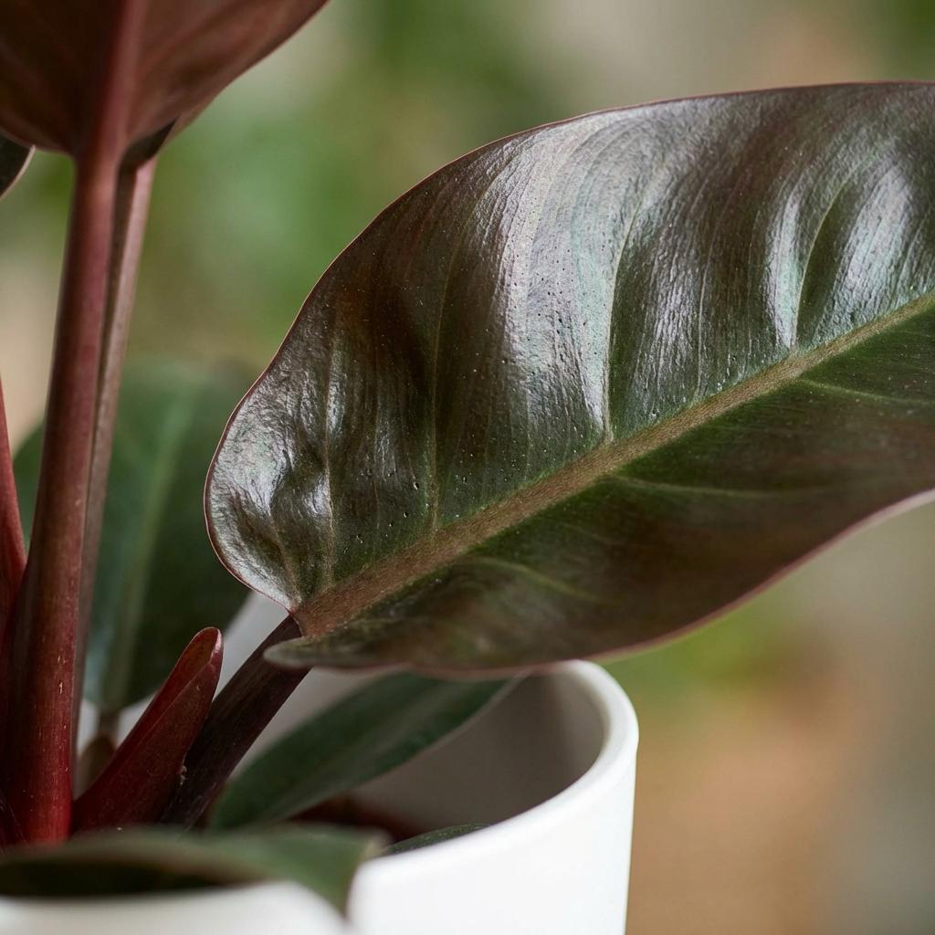 Philodendron Imperial Red - Rood met witte pot, groene bladeren
