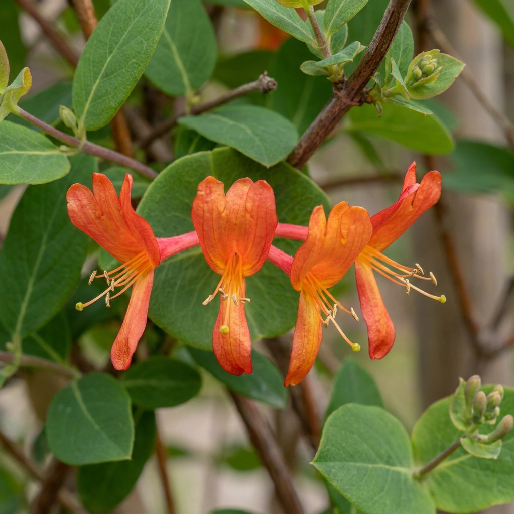 Rode kamperfoelie Lonicera 'Dropmore Scarlet', kenmerkend blad