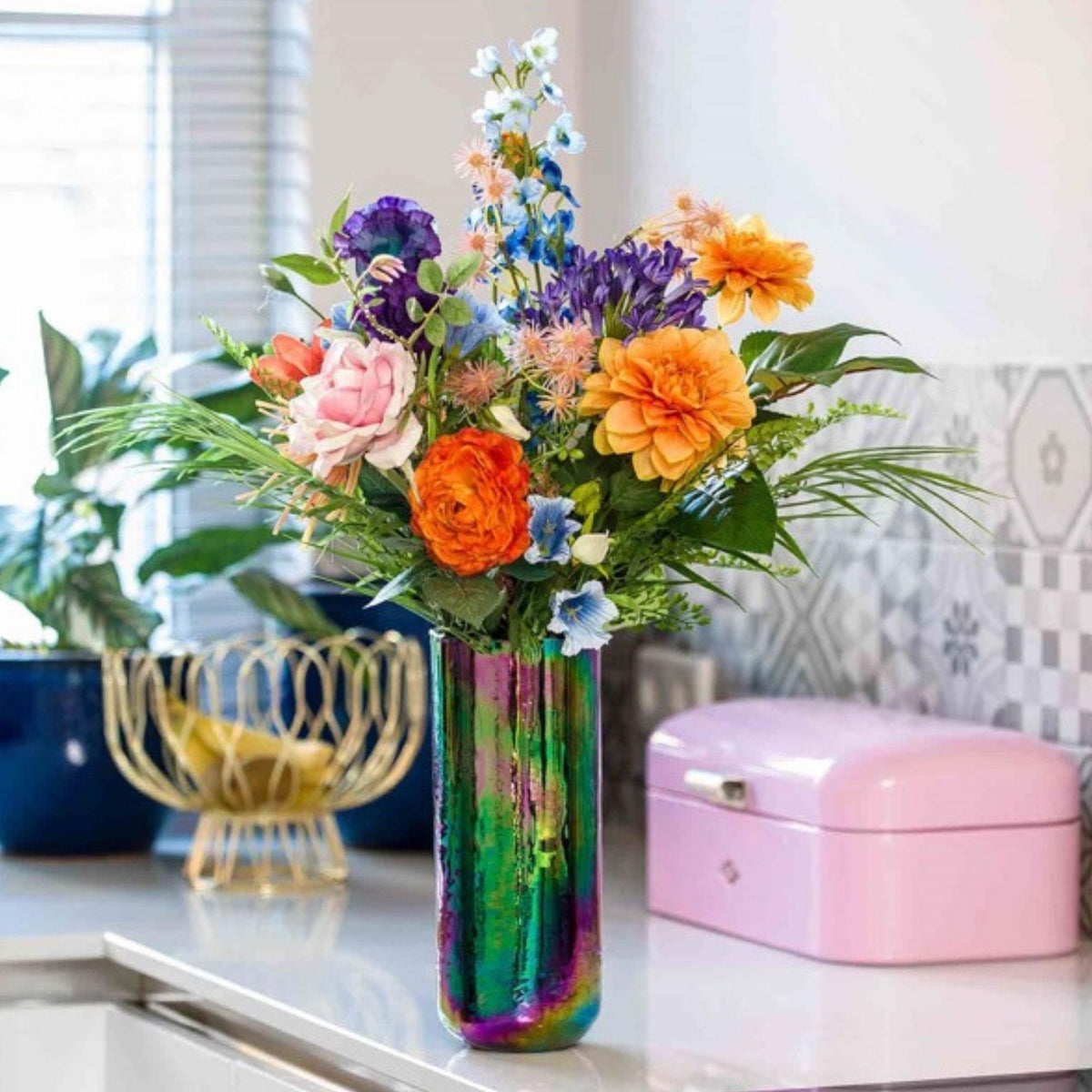 Kunstbloemen Boeket - Colorful Bloom Deluxe - Real Touch, kenmerkend blad