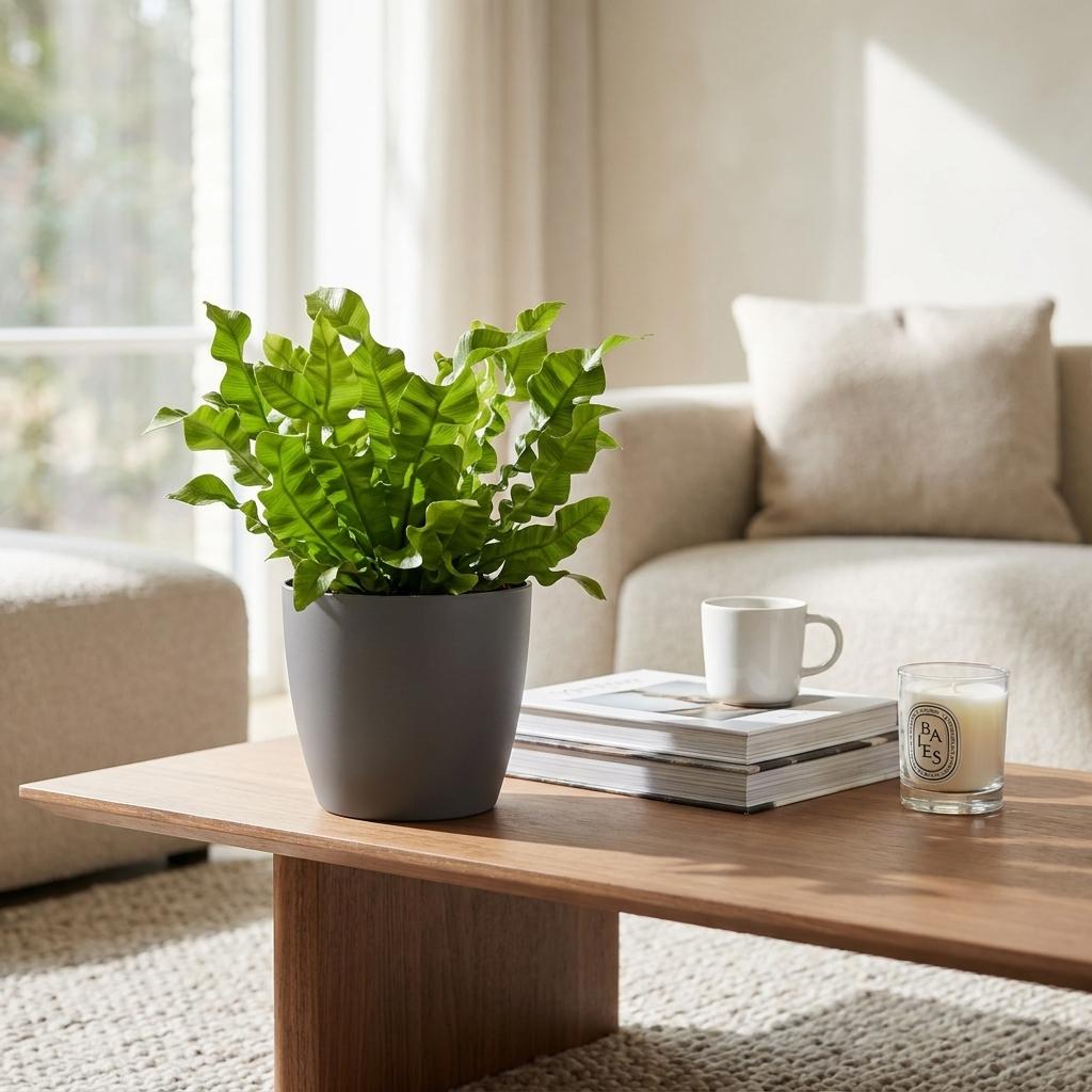 Asplenium Crispy Wave - met grijze pot, plant in pot