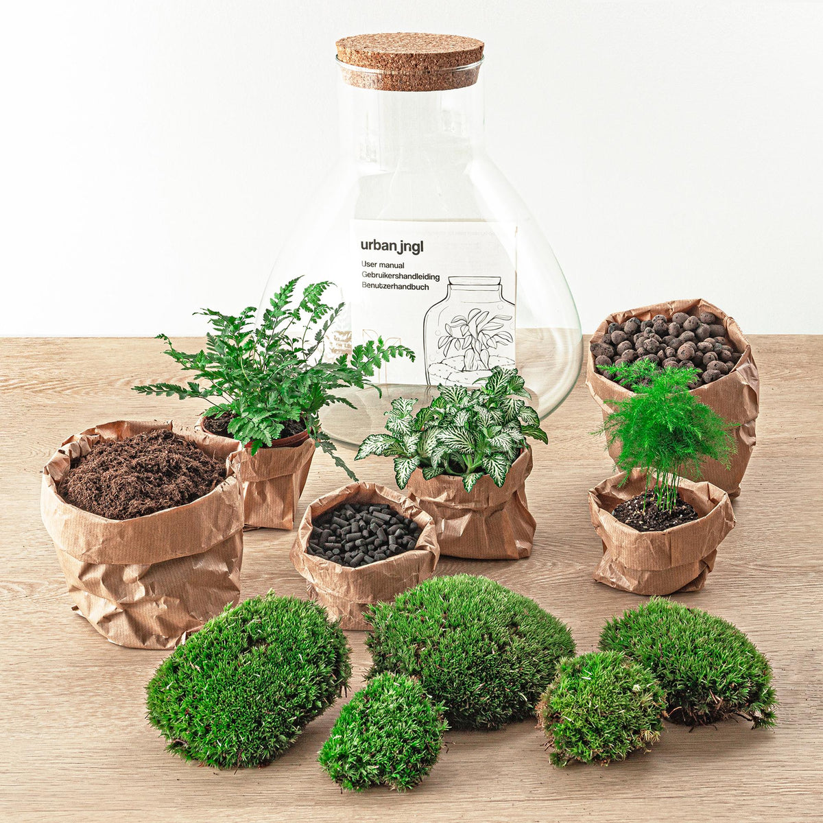 Detailfoto van DIY terrarium Sam XL Green met licht, compleet gereedschap