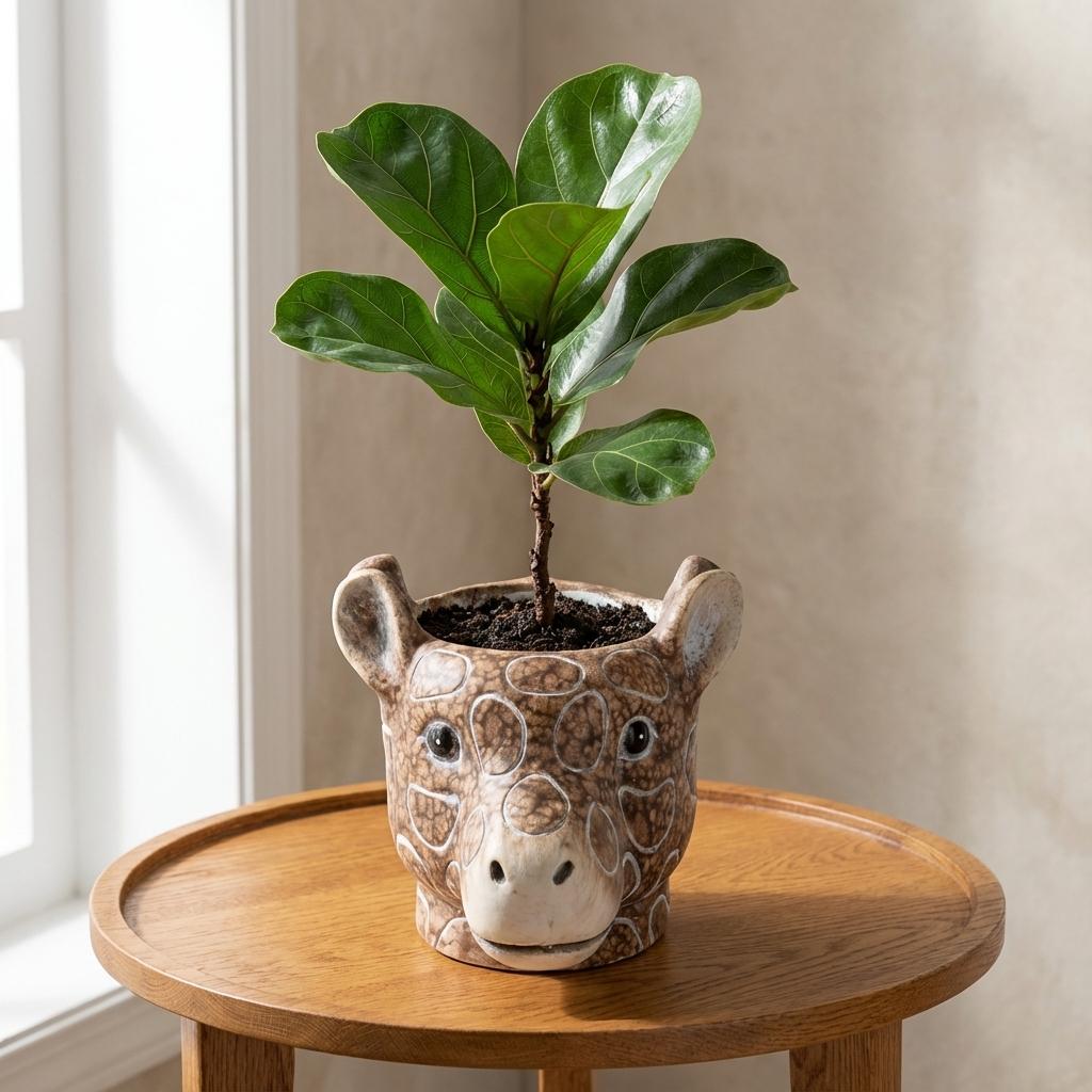 Planter Giraf D11/14x11cm - Bruin - D11/14x11cm, detail van het blad