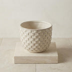 Detailfoto van Mini plantenpot met reliëfpatroon in wit, Ø7 cm