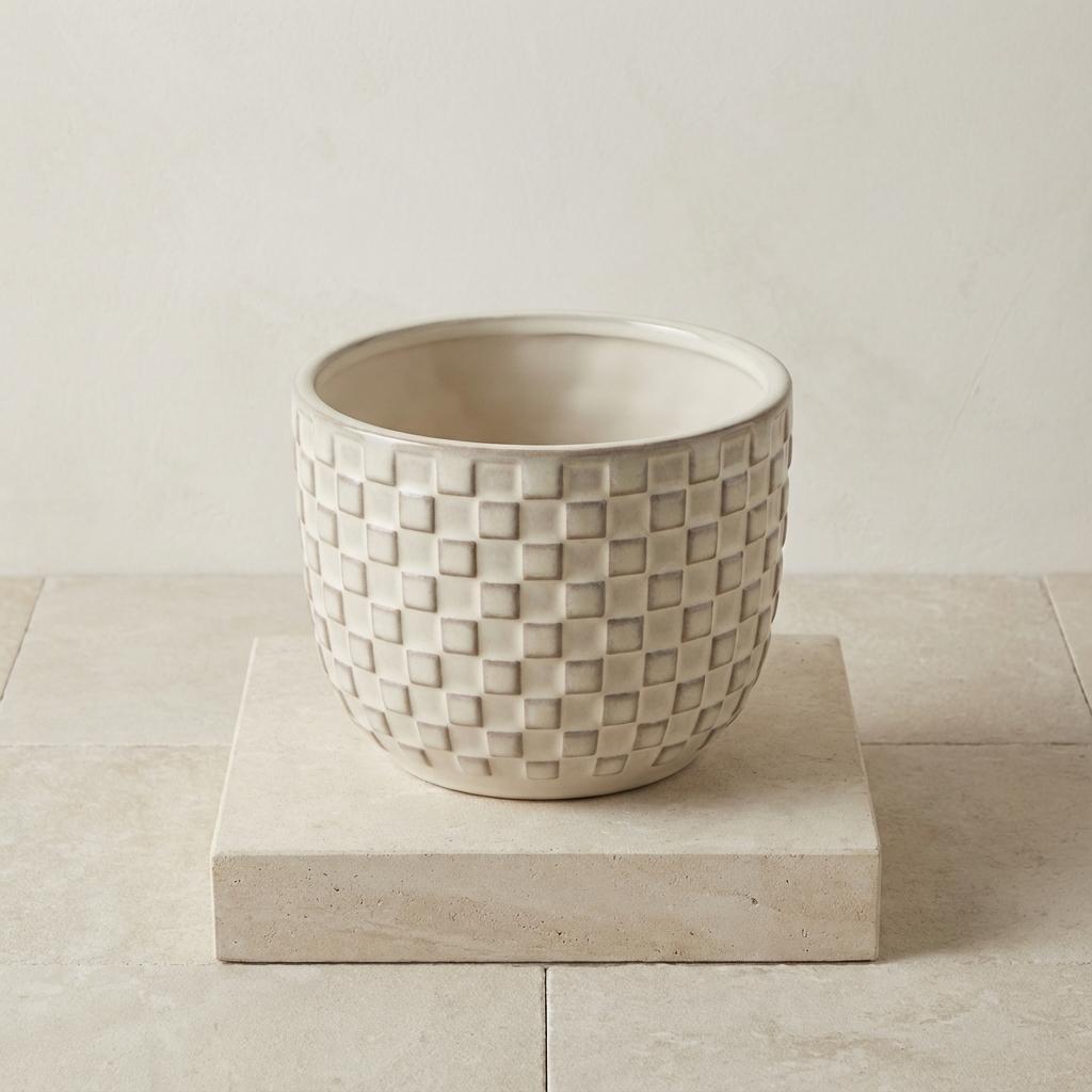 Detailfoto van Mini plantenpot met reliëfpatroon in wit, Ø7 cm