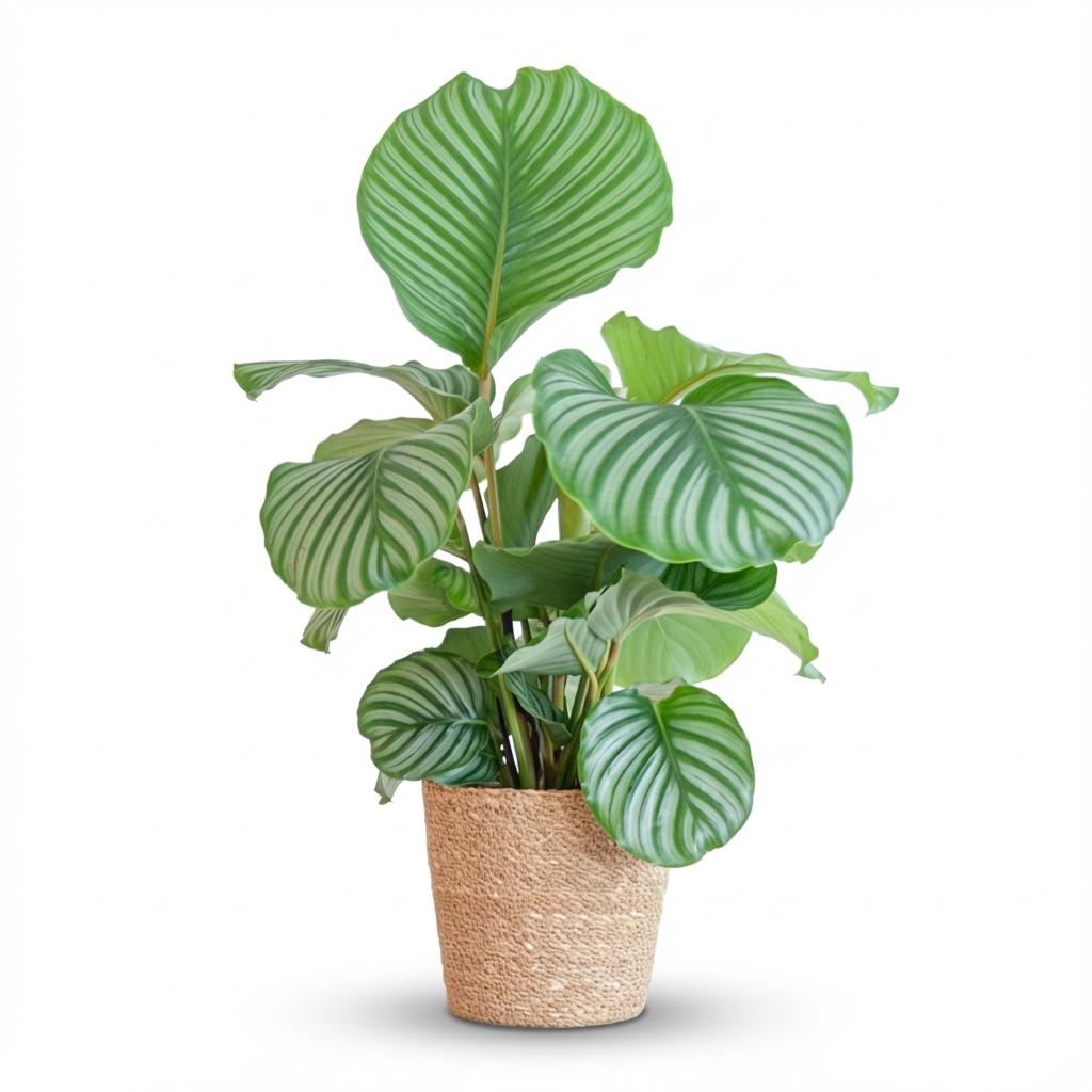 Calathea Orbifolia met Zeegras mand naturel, detail van het blad