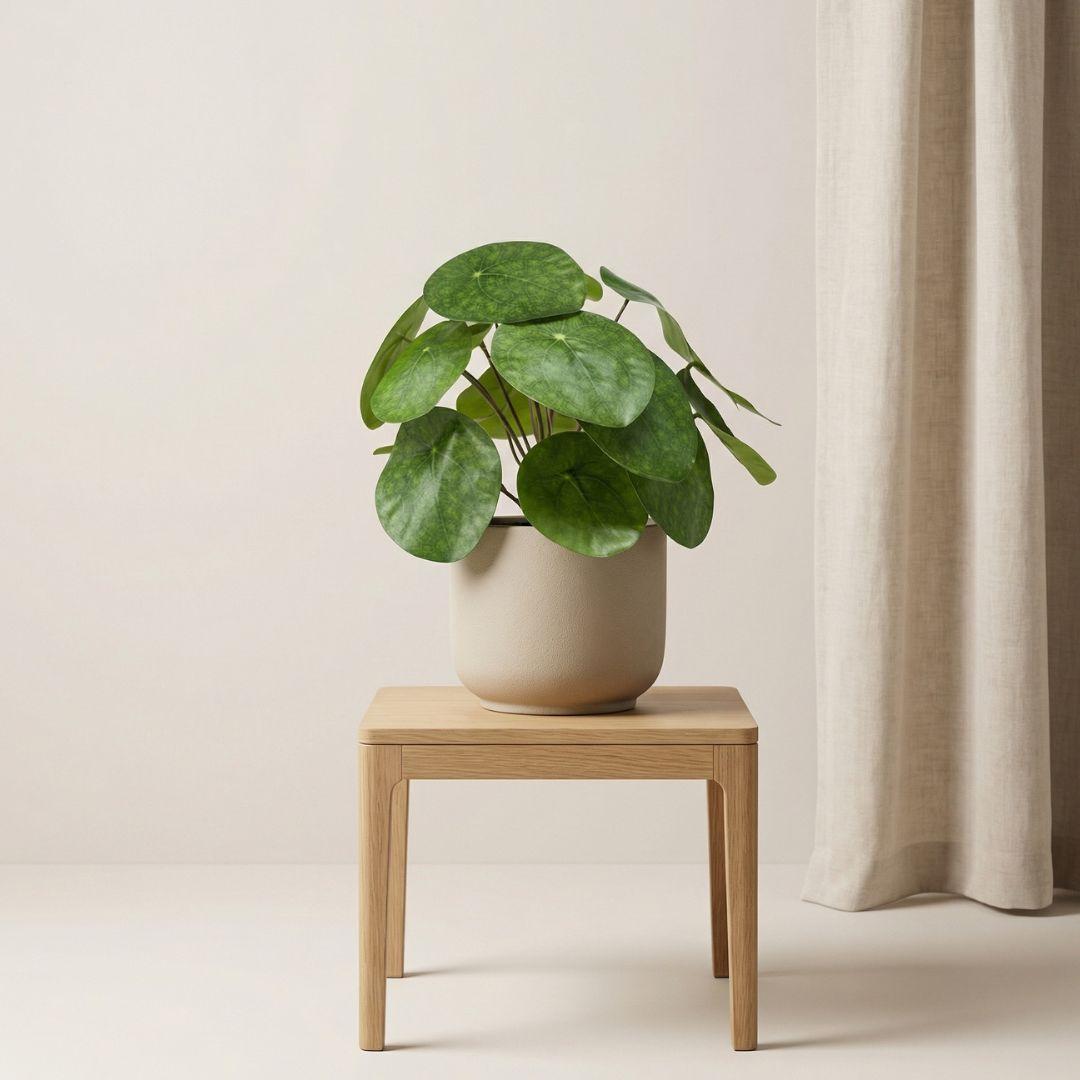 Pilea bush kunstplant in zwarte pot, plant in pot